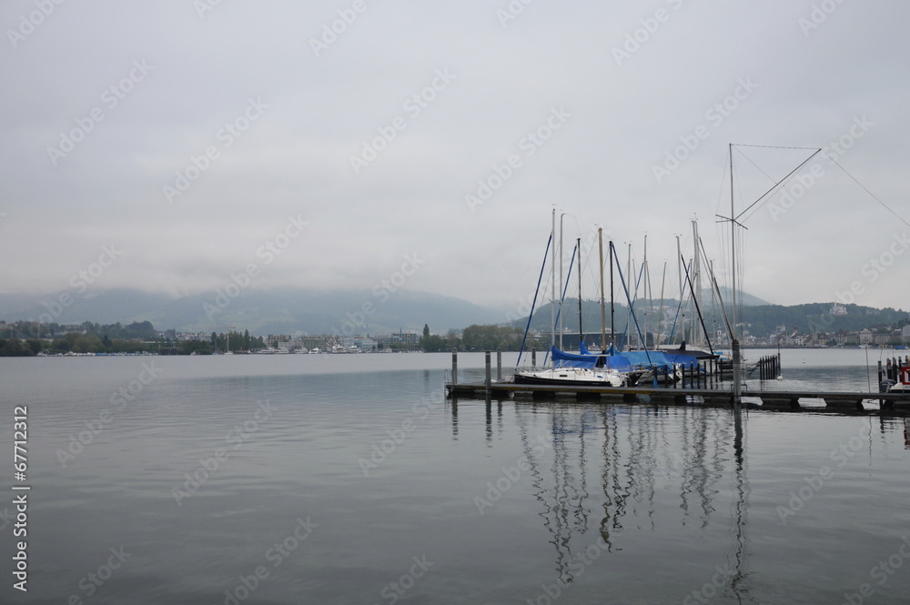 Ships on harbour in Luzern lake