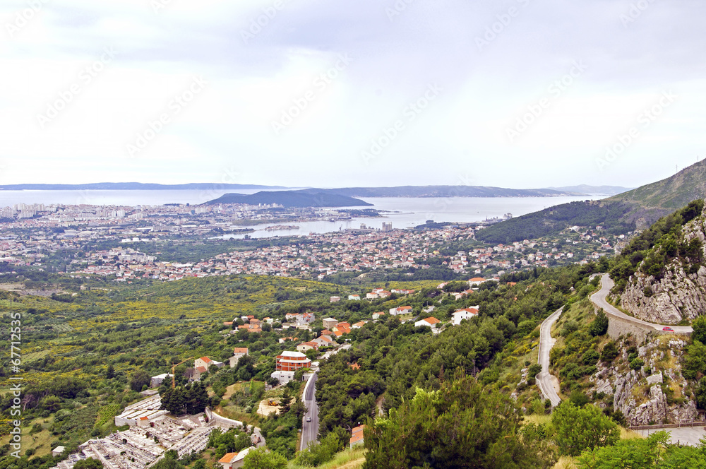 Panorama of city Split from fortress Klis - Croatia, Dalmatia ar