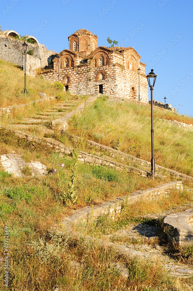 Fototapeta premium The orthodox church of holy Trinity at Kala fortless over Berat