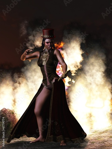 Obraz na plátně Voodoo priestess with voodoo doll