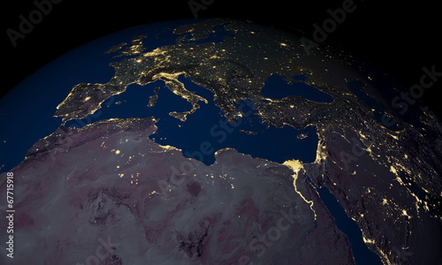 Earth at night over Africa and Europe