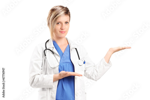 Female doctor gesturing with hands