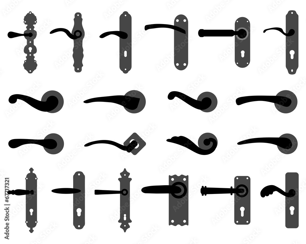 Silhouettes of doorknob and handles of the door, vector - obrazy, fototapety, plakaty 