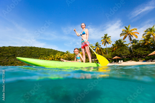 Mother and daughter paddling