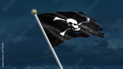 Looping Pirate Jolly Roger Flag animation with sky background