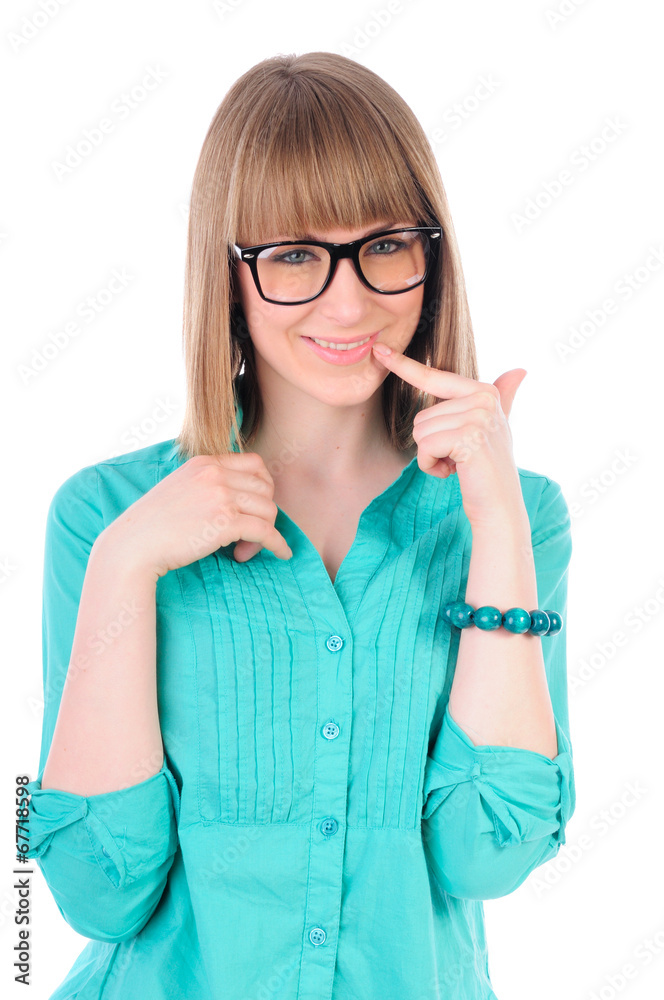 Shy girl with glasses, isolated on white Shy girl with glasses, isolated on white