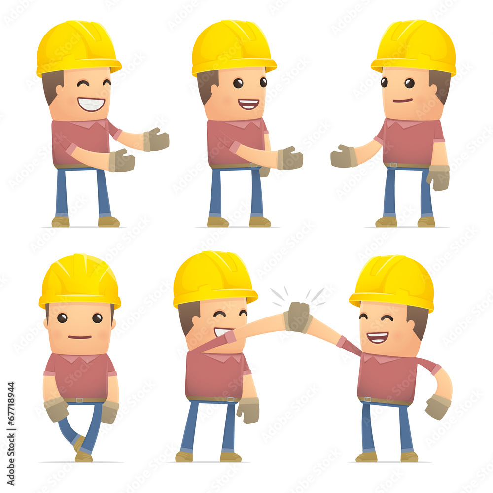 set of builder character in different poses set of builder character in different poses