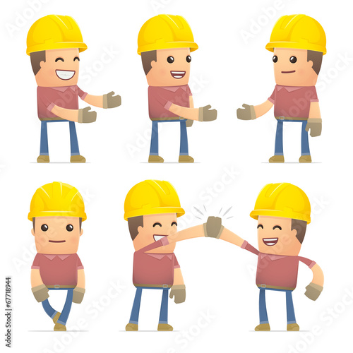 set of builder character in different poses