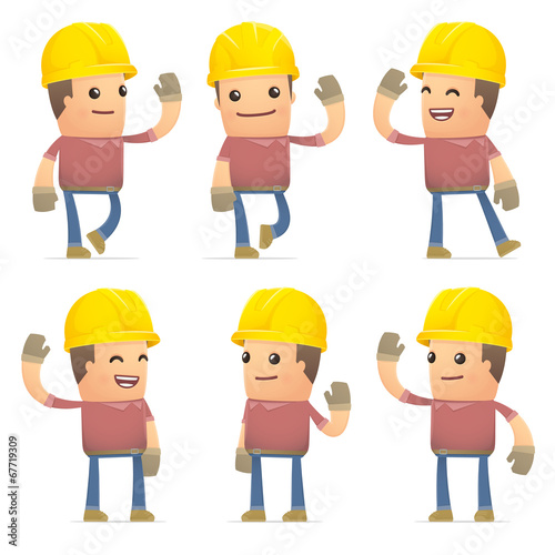 set of builder character in different poses