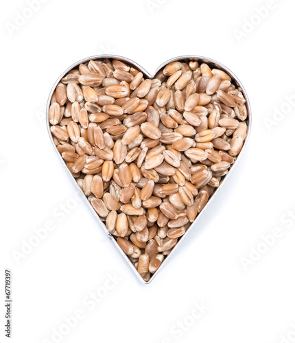 Wheat Grains in heart shapes (on white)
