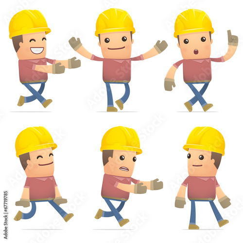 set of builder character in different poses