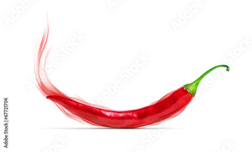 Red chili pepper with a red smoke, isolated on white