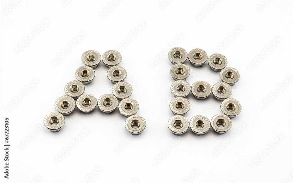 A and B Alphabet, Created by Stainless Steel Hex Flange Nuts A and B Alphabet, Created by Stainless Steel Hex Flange Nuts
