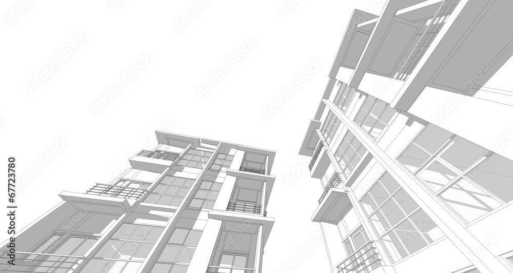 3D wireframe of building 