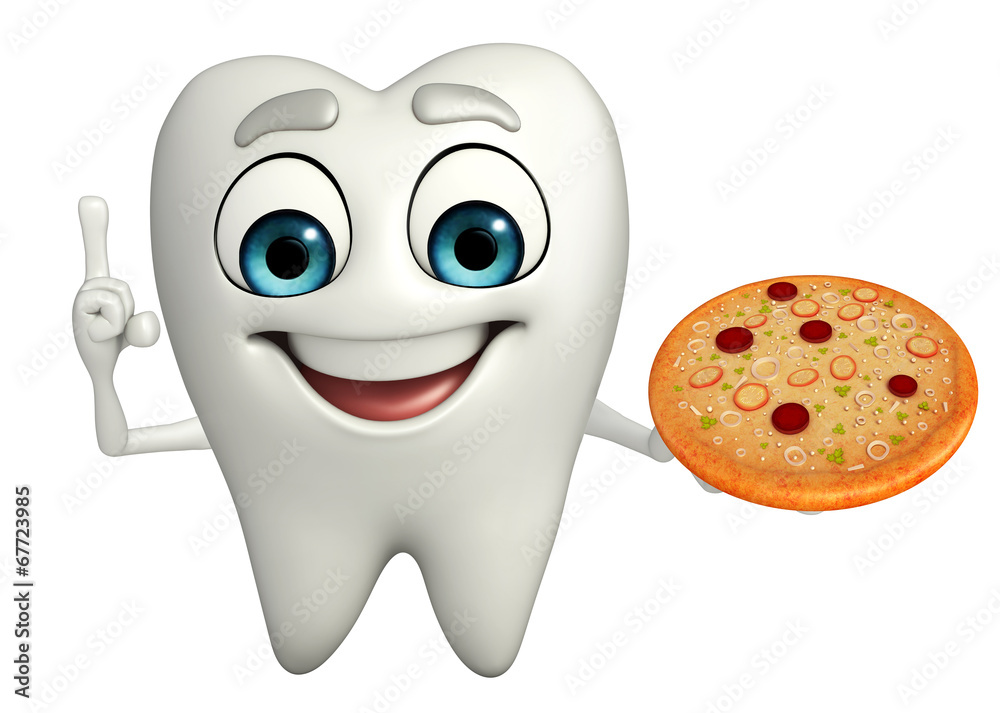 Teeth character with pizza