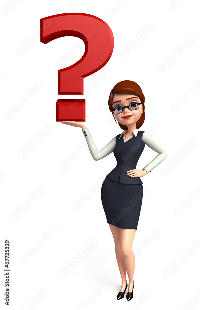 Young office girl with question mark Young office girl with question mark