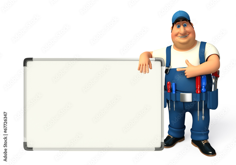 Young Plumber with display board Young Plumber with display board