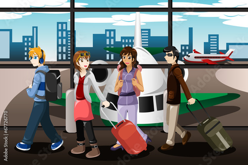 Group of young people  traveling together