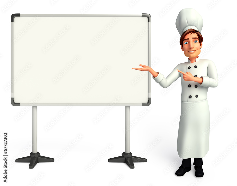 Young chef with display board Young chef with display board