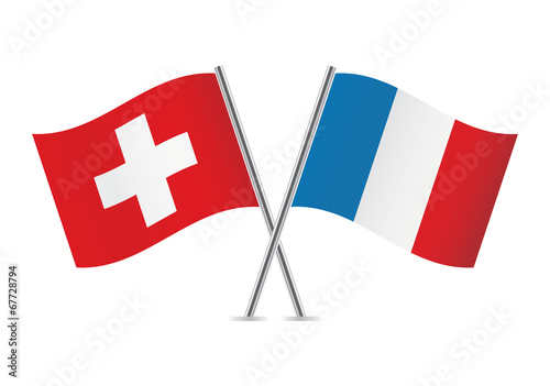 Switzerland and French flags. Vector illustration.