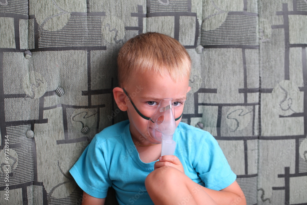 boy makes inhalation from cough and runny nose at home Stock Photo Adobe Stock