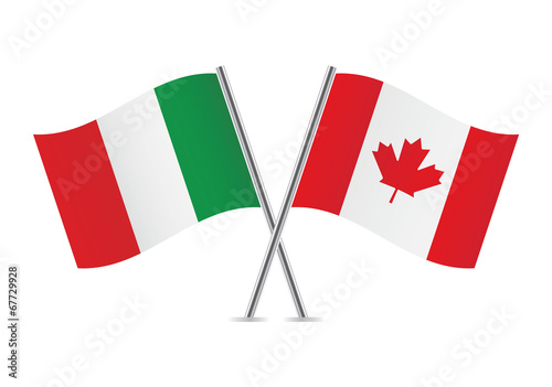 Italy and Canada flags. Vector illustration.