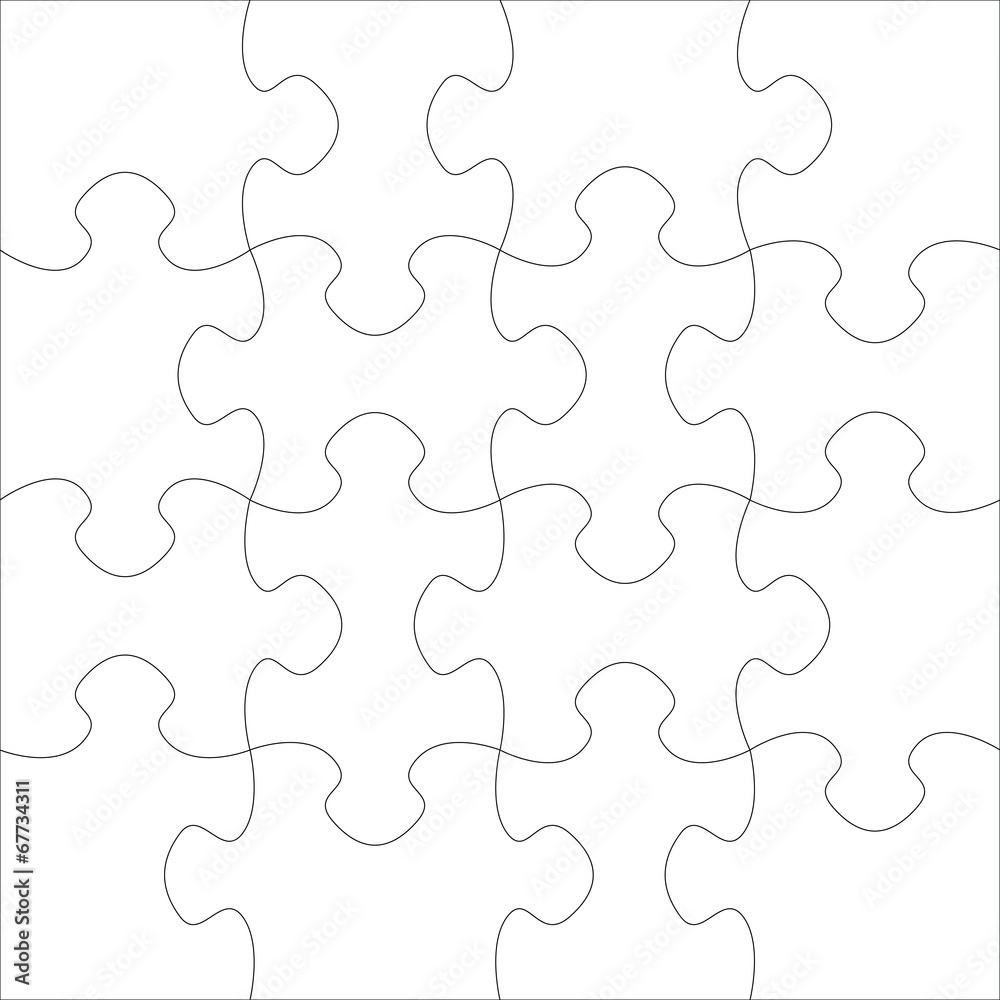 White blank puzzle of 16 elements. Raster White blank puzzle of 16 elements. Raster