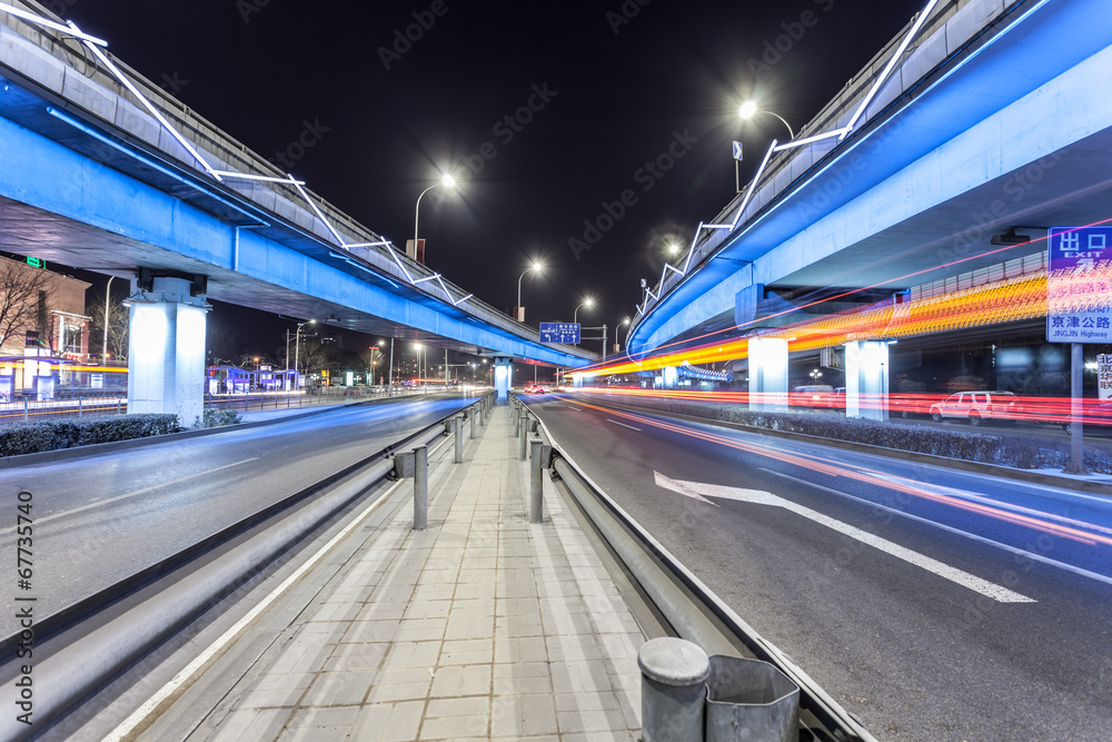 light traces on traffic junctions at night