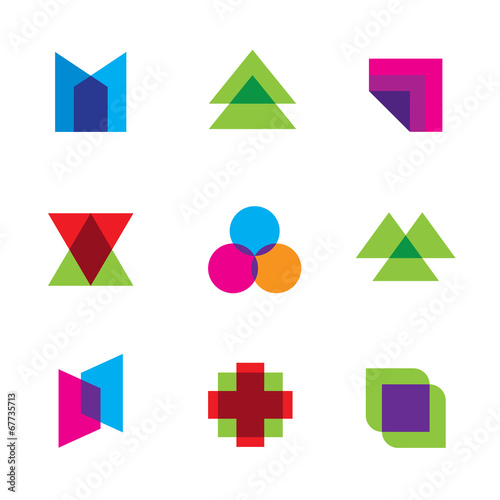 Geometric mosaic art polygons shape logo icon set vector