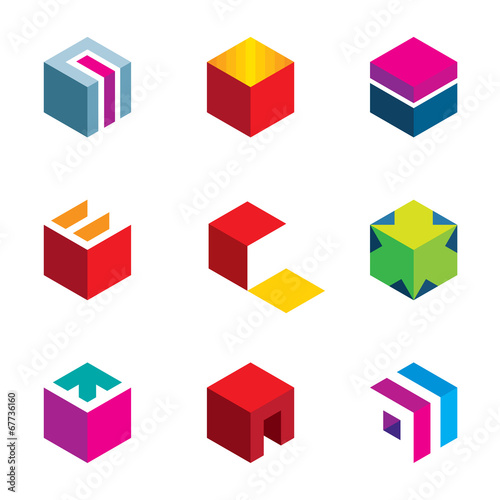 Puzzle cube maze box arrow symbol success logo icon set