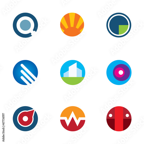 New mobile technology application circle logo set startup icon