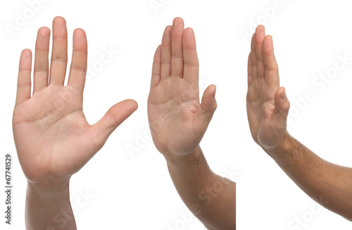 Stop. Three different male hand signs isolated