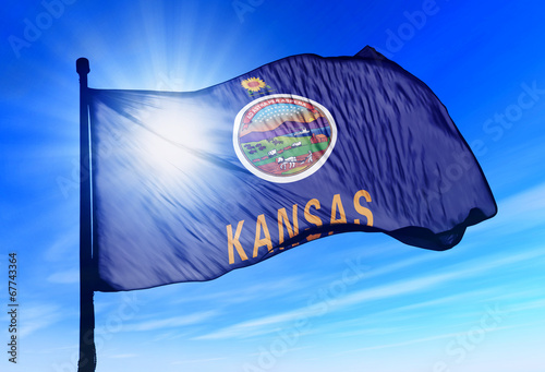 Kansas (USA) flag waving on the wind