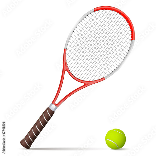 Tennis racket and ball isolated on white background