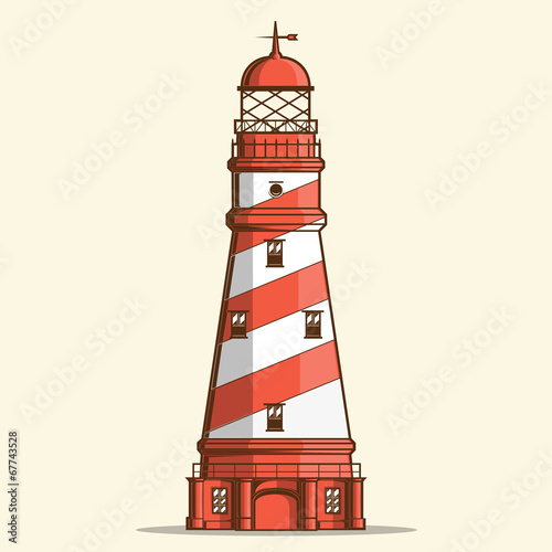 Retro lighthouse isolated on white background. Line art.