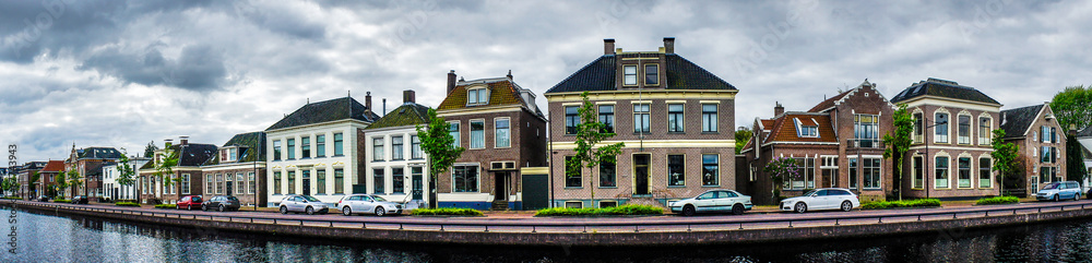 Morning in the town with channel.Netherlands.