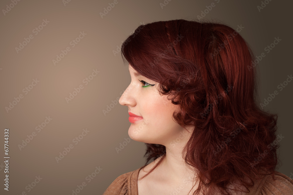 Young girl portrait thinking with copyspace Young girl portrait thinking with copyspace