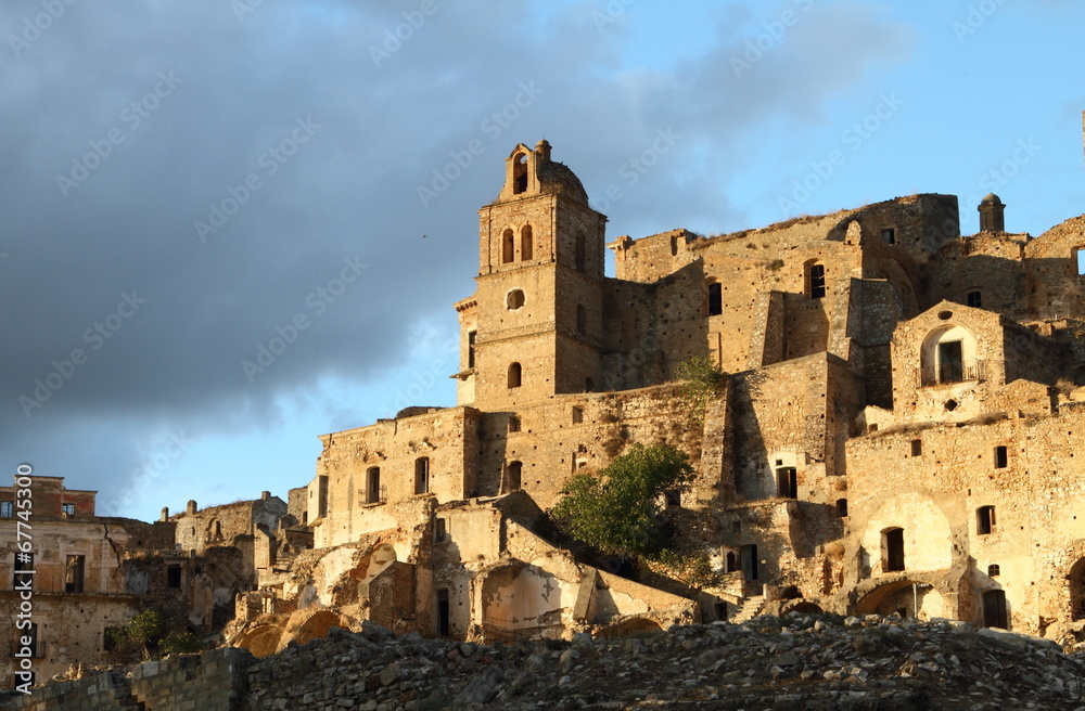 the famous ghost town of Craco at sunset, Italy