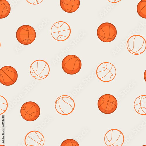 Sports seamless pattern with basketball icons in flat style.