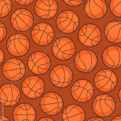 Sports seamless pattern with basketball icons in flat style.