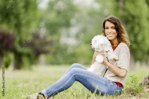 Wallpaper Mural Young woman with a dog Torontodigital.ca