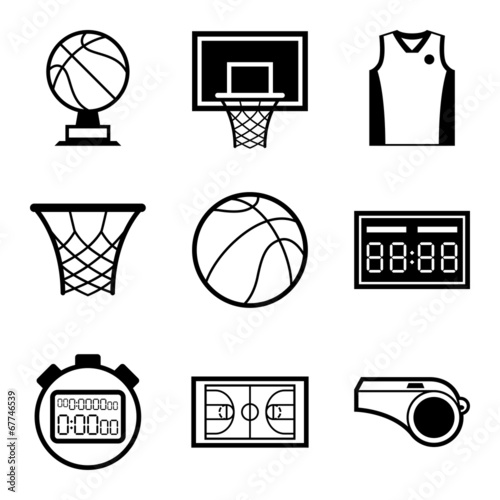 Basketball icon set in flat design style.