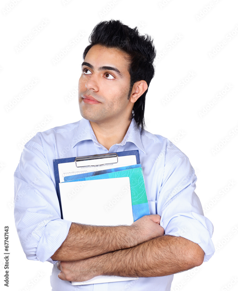 Young man with books, isolated on white background Young man with books, isolated on white background