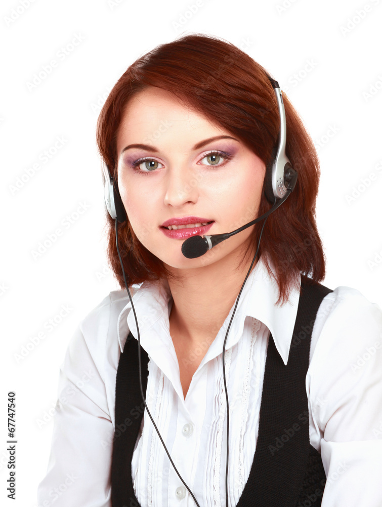 Beautiful business woman with headset. Call center Beautiful business woman with headset. Call center
