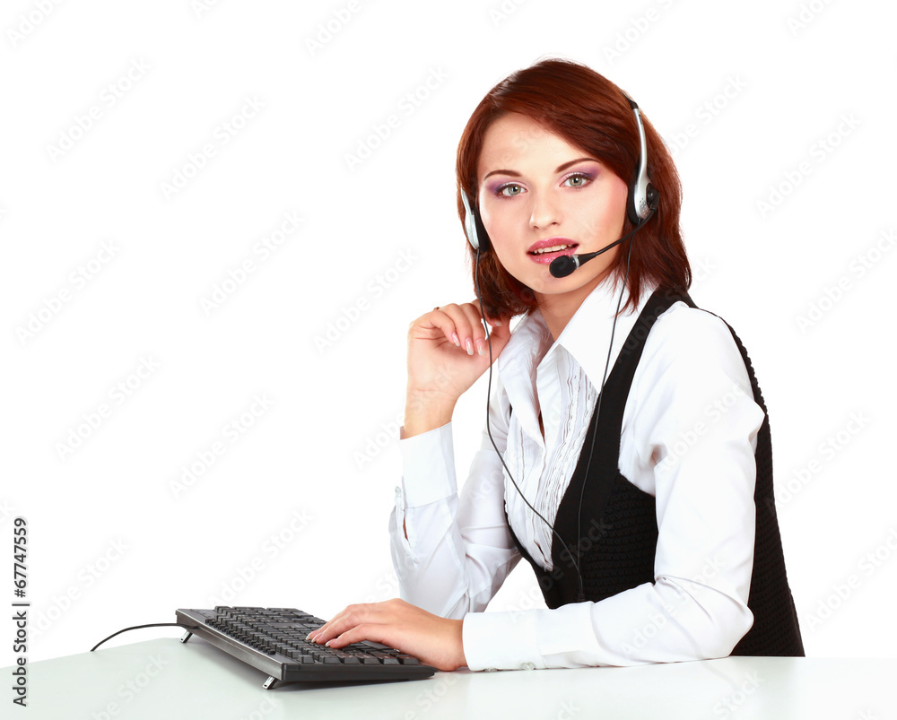 Beautiful business woman with headset. Call center Beautiful business woman with headset. Call center