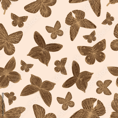 seamless pattern with butterflies in lines