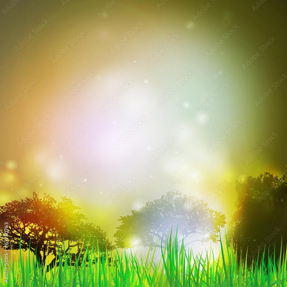 Abstract background with grass and silhouettes of trees vector
