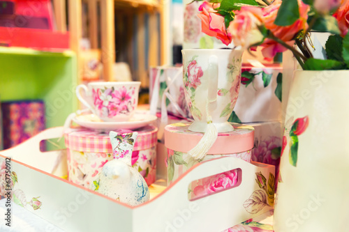 Vintage porcelain tea set on the table