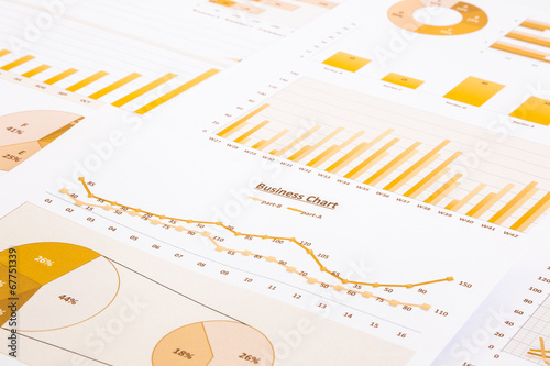 yellow business charts, graphs, report and summarizing backgroun