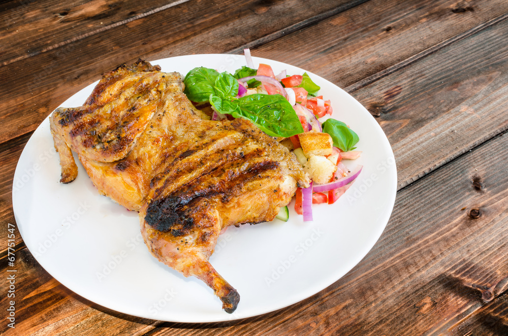 Chicken under a brick with panzanella salad Chicken under a brick with panzanella salad